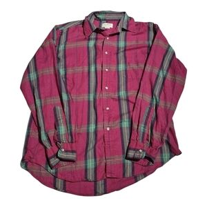 Vintage L.L. Bean Red Green Button Up Long Sleeve Shirt Reg Large Made in USA